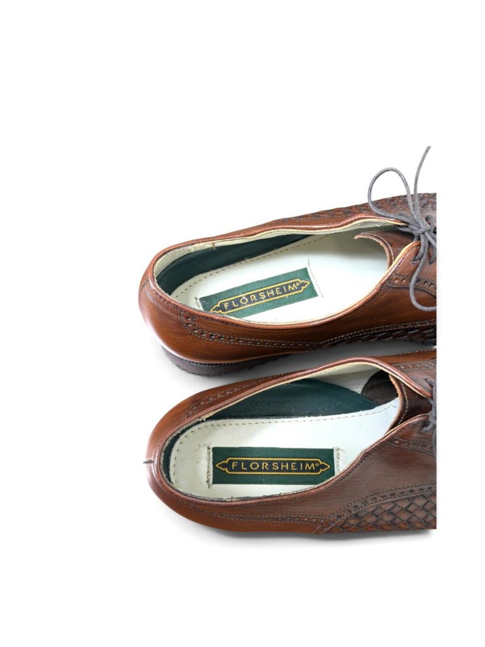 1990s Florsheim cap-toe oxford woven leather shoes Size 8 New Old Stock - Picture 5 of 6
